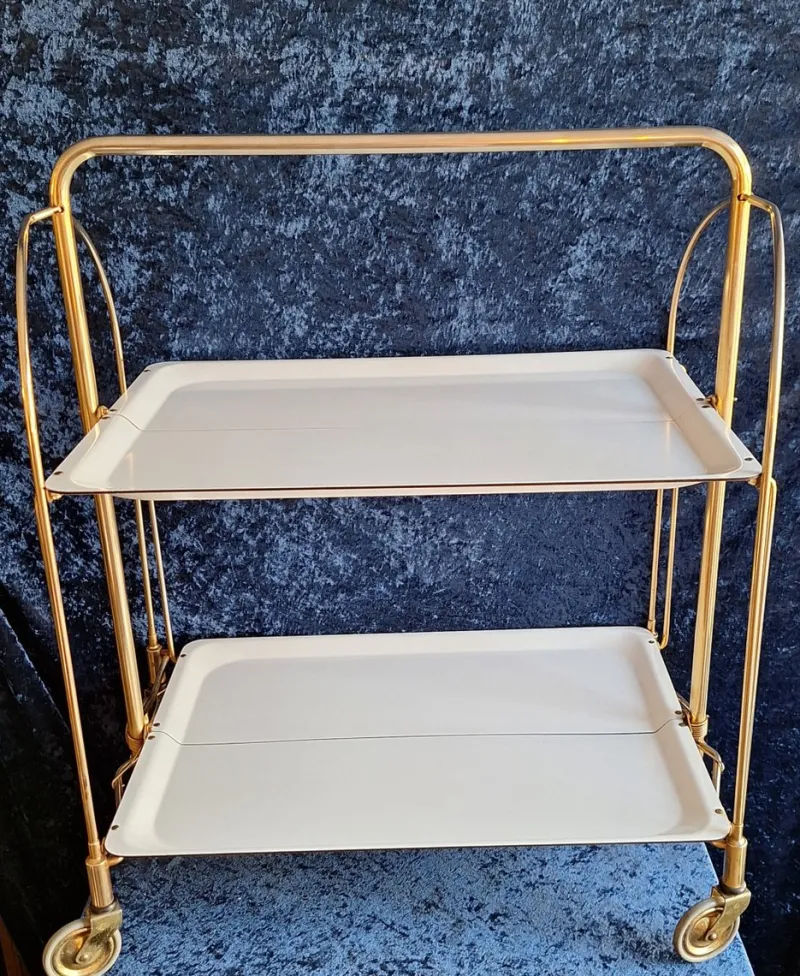 Pamono Vintage German Folding Serving Trolley in Brass-Plated Metal, 1970s> Serving Bar Carts & Trolleys