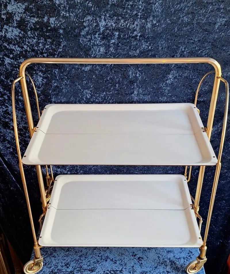 Pamono Vintage German Folding Serving Trolley in Brass-Plated Metal, 1970s> Serving Bar Carts & Trolleys