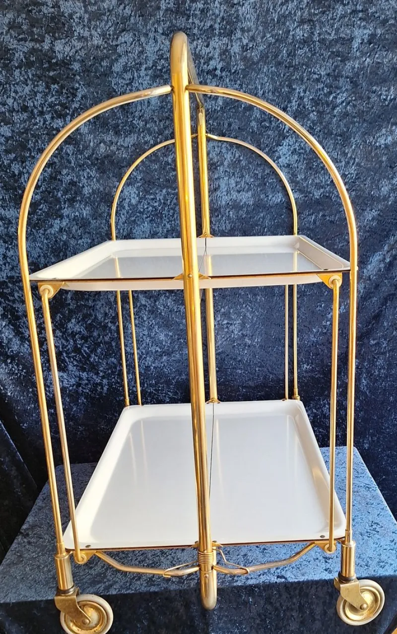 Pamono Vintage German Folding Serving Trolley in Brass-Plated Metal, 1970s> Serving Bar Carts & Trolleys