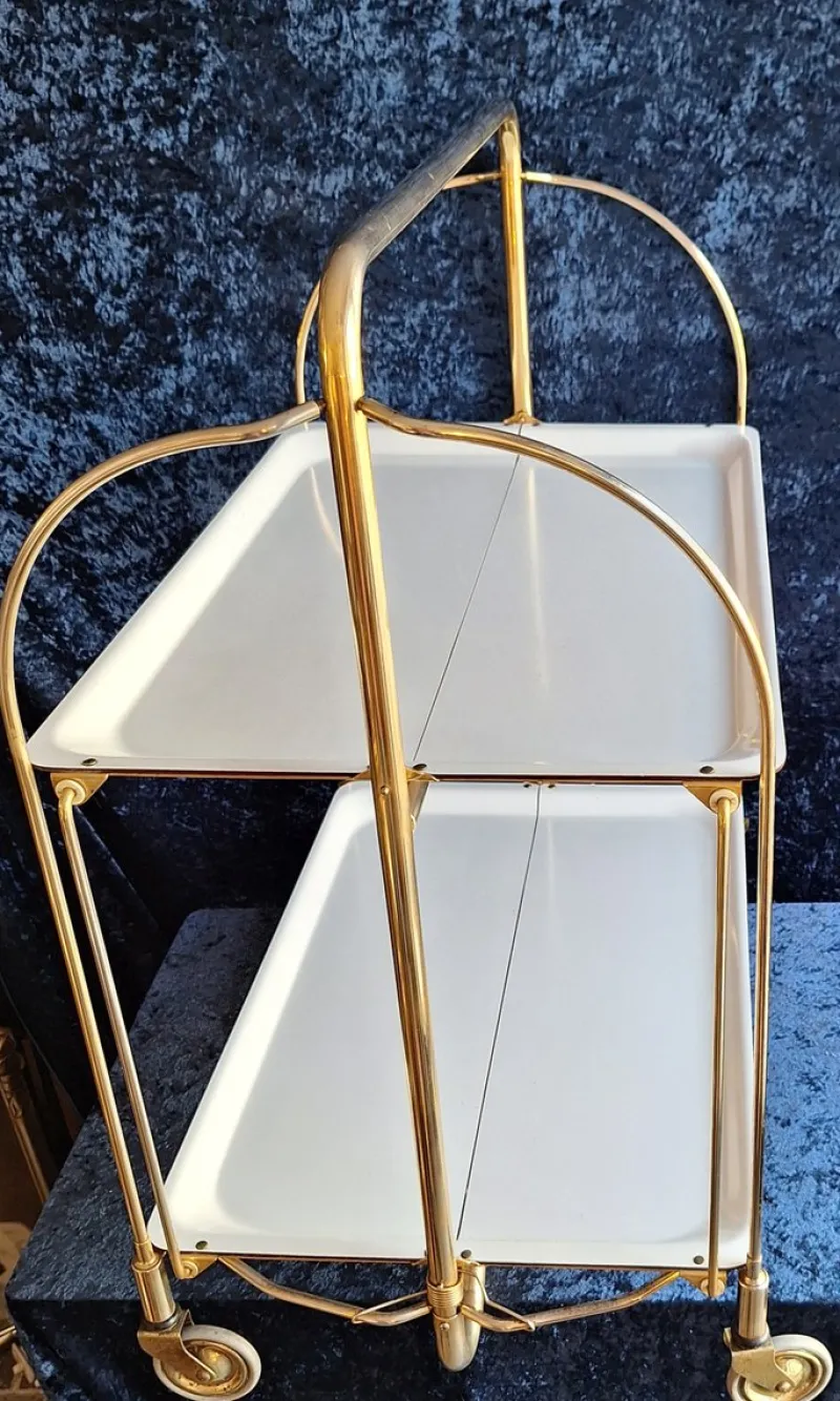 Pamono Vintage German Folding Serving Trolley in Brass-Plated Metal, 1970s> Serving Bar Carts & Trolleys