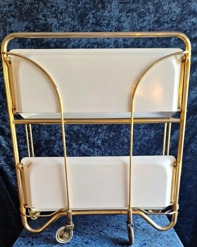 Pamono Vintage German Folding Serving Trolley in Brass-Plated Metal, 1970s> Serving Bar Carts & Trolleys