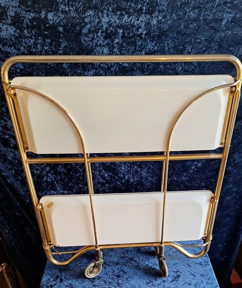Pamono Vintage German Folding Serving Trolley in Brass-Plated Metal, 1970s> Serving Bar Carts & Trolleys