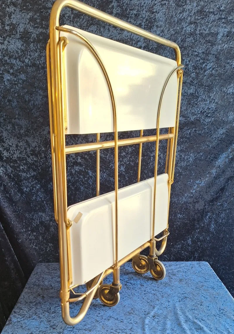 Pamono Vintage German Folding Serving Trolley in Brass-Plated Metal, 1970s> Serving Bar Carts & Trolleys