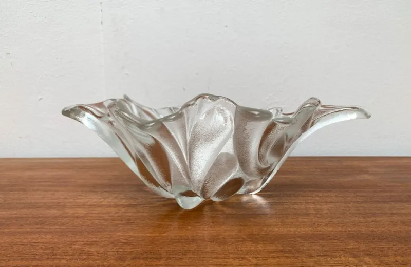 Pamono Vintage German Heavy Floral Glass Bowl from Walther Glas, 1970s> Bowls