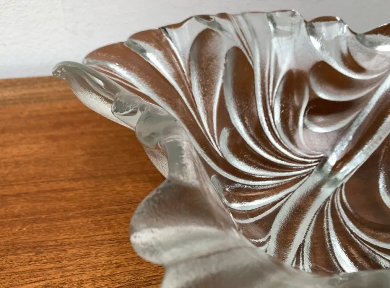 Pamono Vintage German Heavy Floral Glass Bowl from Walther Glas, 1970s> Bowls