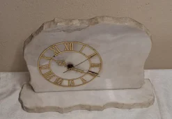Pamono Vintage German Mantel Clock in White Marble with Brass Numerals, 1970s> Watches