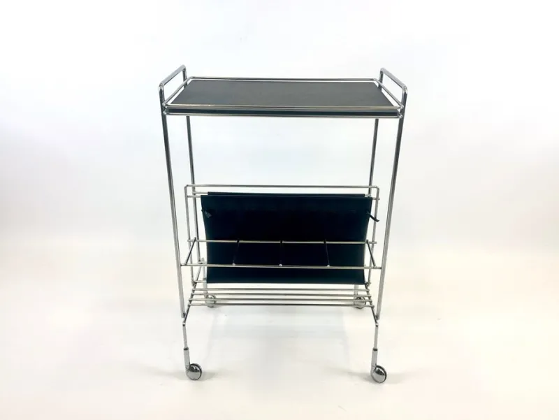 Pamono Vintage German Mini Bar Cart with Magazine Rack from Voss, 1970s> Magazine Racks