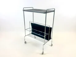 Pamono Vintage German Mini Bar Cart with Magazine Rack from Voss, 1970s><noscript><img width=