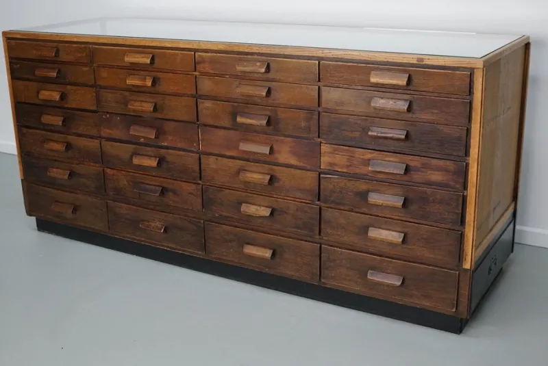 Pamono Vintage German Oak Glass Shop Counter Haberdashery Cabinet, 1950> Cabinets & Wardrobes