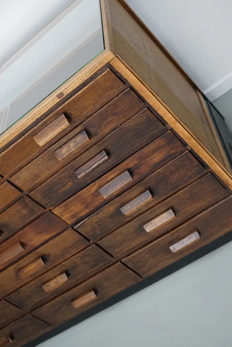Pamono Vintage German Oak Glass Shop Counter Haberdashery Cabinet, 1950> Cabinets & Wardrobes