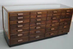 Pamono Vintage German Oak Glass Shop Counter Haberdashery Cabinet, 1950><noscript><img width=