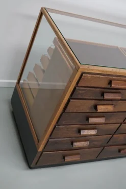 Pamono Vintage German Oak Glass Shop Counter Haberdashery Cabinet, 1950><noscript><img width=