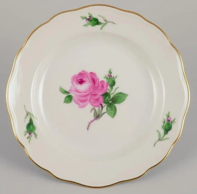 Pamono Vintage German Pink Rose Plates in Porcelain from Meissen, 1920s, Set of 5> Dinner Plates & Bowls