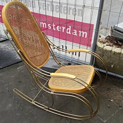 Pamono Vintage Gilt Metal & Cane Rocking Chair><noscript><img width=
