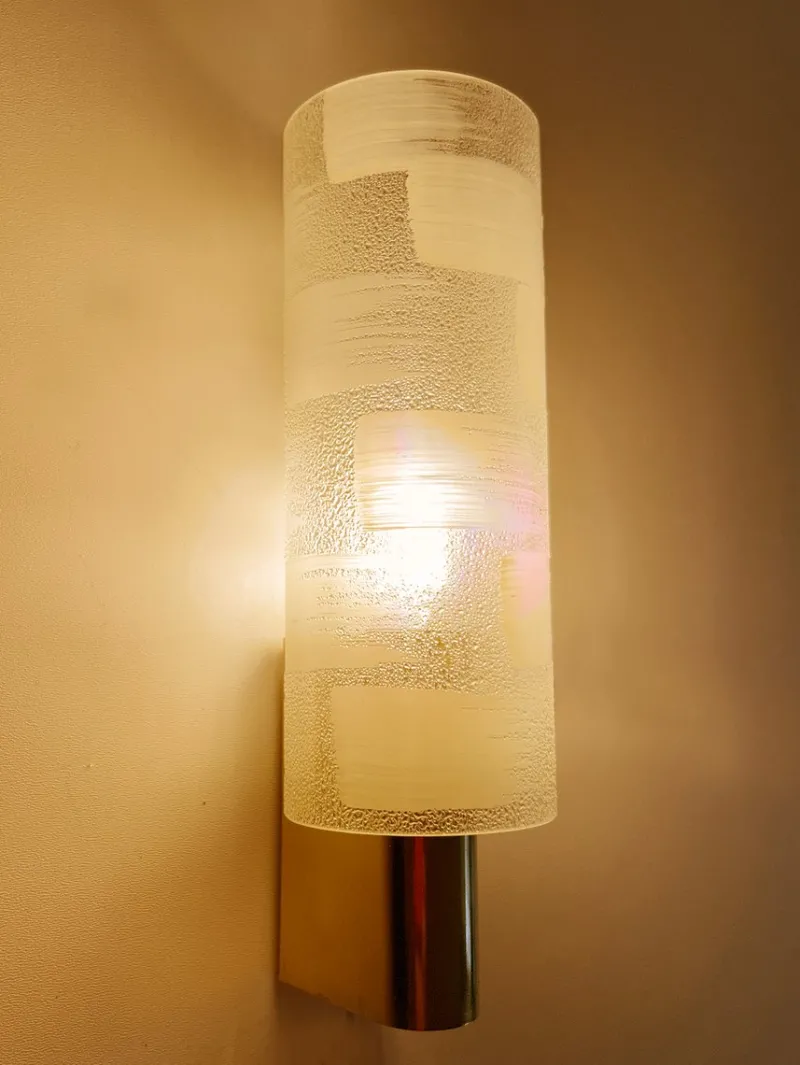 Pamono Vintage Glass and Brass Sconces, 1970s, Set of 2> Wall Lights & Sconces