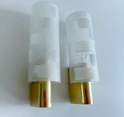Pamono Vintage Glass and Brass Sconces, 1970s, Set of 2><noscript><img width=