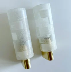 Pamono Vintage Glass and Brass Sconces, 1970s, Set of 2><noscript><img width=