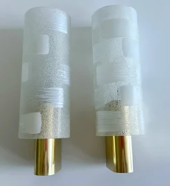 Pamono Vintage Glass and Brass Sconces, 1970s, Set of 2><noscript><img width=