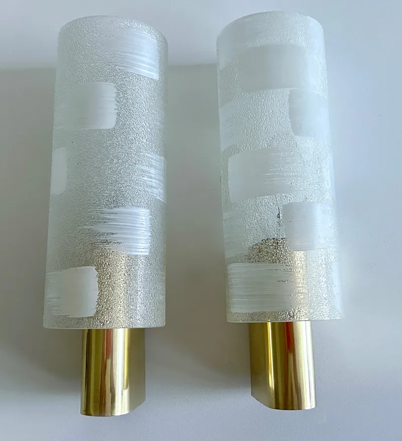 Pamono Vintage Glass and Brass Sconces, 1970s, Set of 2> Wall Lights & Sconces