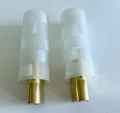 Pamono Vintage Glass and Brass Sconces, 1970s, Set of 2><noscript><img width=