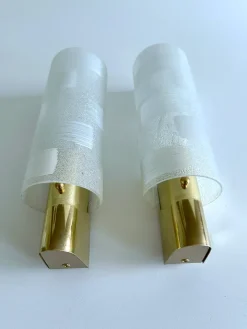 Pamono Vintage Glass and Brass Sconces, 1970s, Set of 2><noscript><img width=