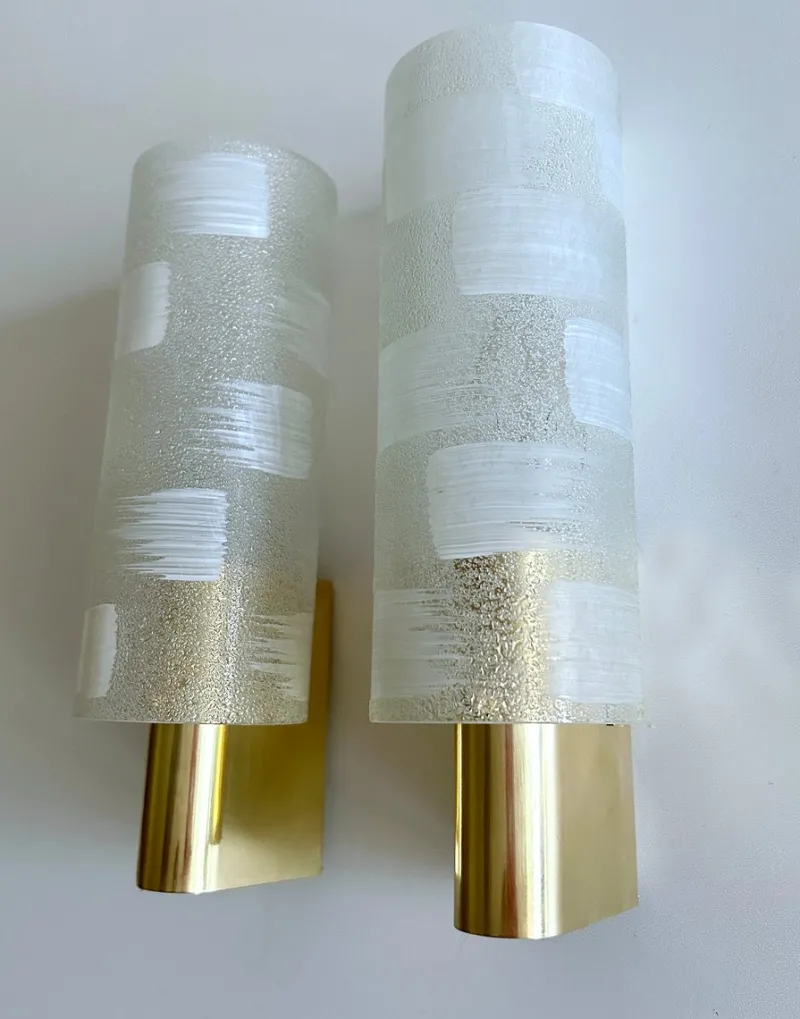 Pamono Vintage Glass and Brass Sconces, 1970s, Set of 2> Wall Lights & Sconces