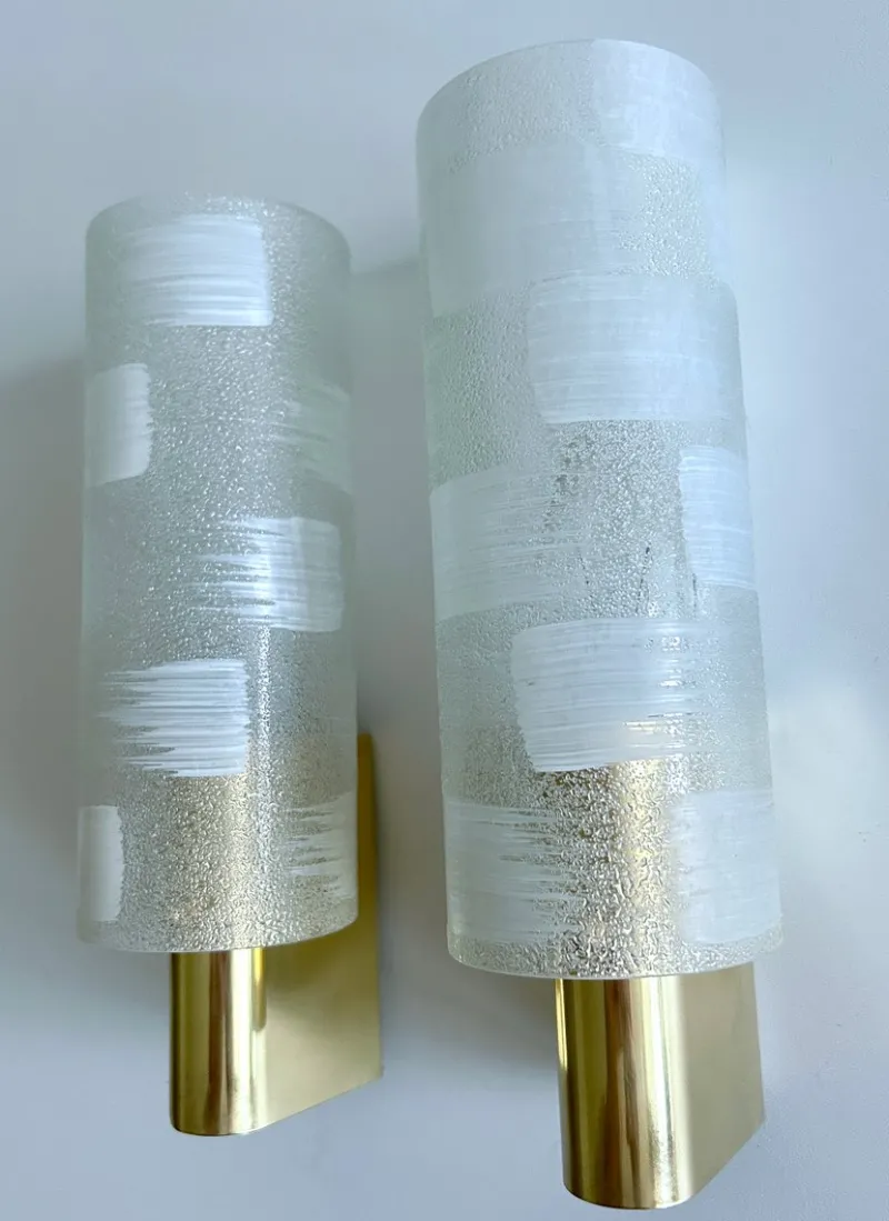 Pamono Vintage Glass and Brass Sconces, 1970s, Set of 2> Wall Lights & Sconces