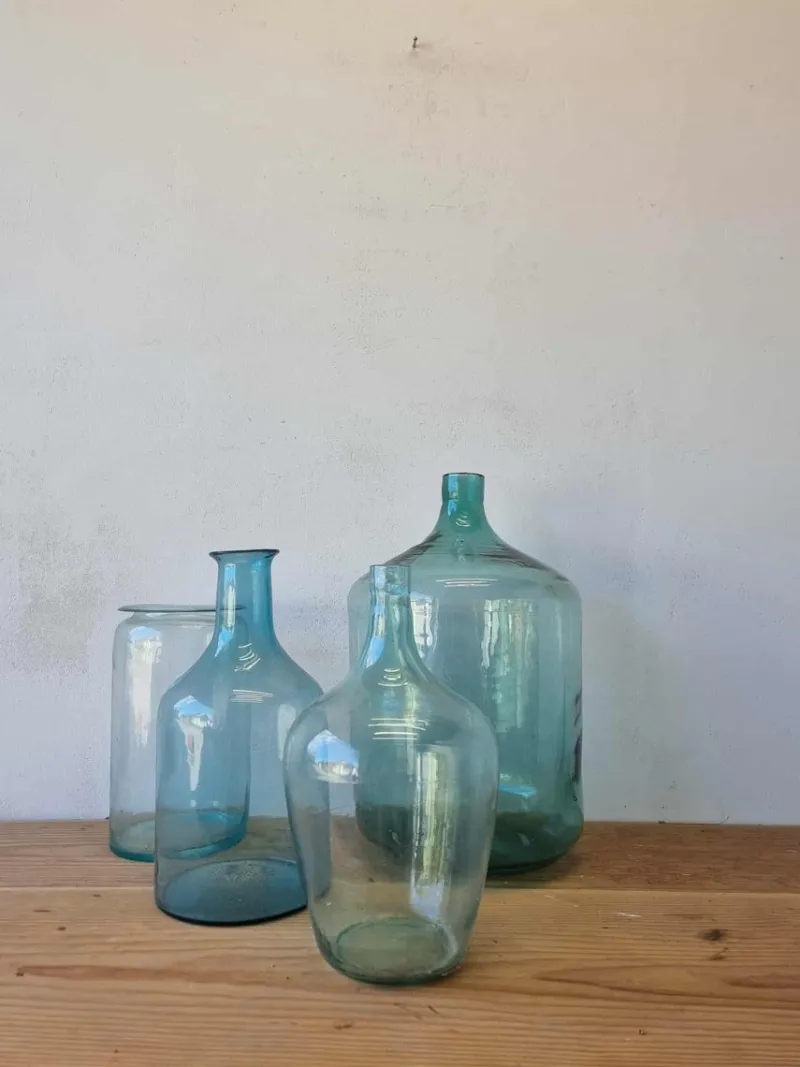Pamono Vintage Glass Bottles and Vases, 1940s, Set of 4> Bottles, Carafes & Jugs