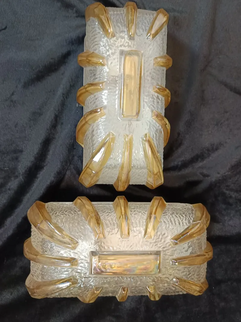 Pamono Vintage Glass Wall Lights, 1970s, Set of 2> Wall Lights & Sconces