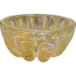 Pamono Vintage Gold and Clear Murano Glass Round Bowl in the style of Barovier, 1970s> Bowls