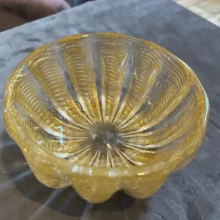 Pamono Vintage Gold and Clear Murano Glass Round Bowl in the style of Barovier, 1970s> Bowls