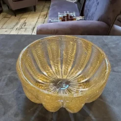 Pamono Vintage Gold and Clear Murano Glass Round Bowl in the style of Barovier, 1970s><noscript><img width=