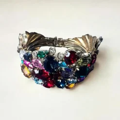 Pamono Vintage Gold-Plated Brass Bangle with Colorful Gemstones, 1980s> Bracelets