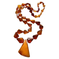 Pamono Vintage Graduated Facet Cut Natural Amber Butterscotch Large Pendant Necklace