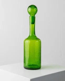 Pamono Vintage Green Crackle Murano Glass Decanter and Glasses, Italy, 1960s, Set of 4> Glassware