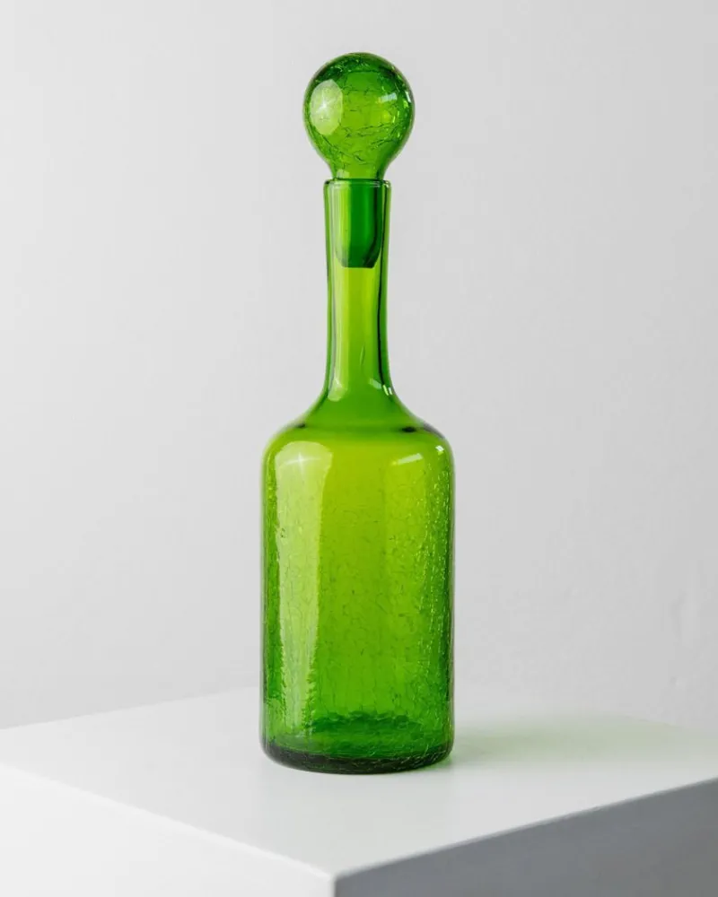 Pamono Vintage Green Crackle Murano Glass Decanter and Glasses, Italy, 1960s, Set of 4> Glassware
