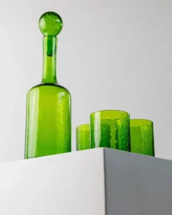 Pamono Vintage Green Crackle Murano Glass Decanter and Glasses, Italy, 1960s, Set of 4><noscript><img width=