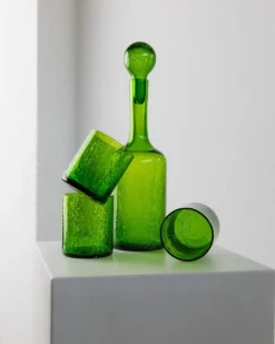 Pamono Vintage Green Crackle Murano Glass Decanter and Glasses, Italy, 1960s, Set of 4><noscript><img width=