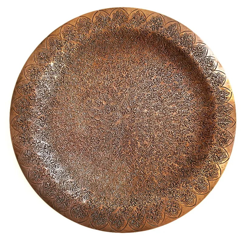 Pamono Vintage Hand Crafted Moorish Round Copper Tray> Trays