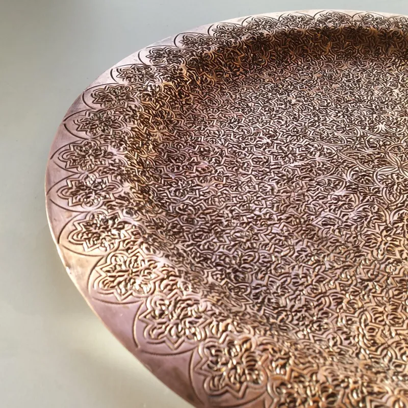 Pamono Vintage Hand Crafted Moorish Round Copper Tray> Trays