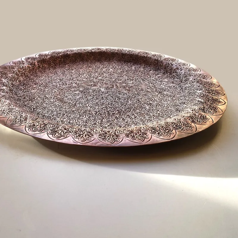 Pamono Vintage Hand Crafted Moorish Round Copper Tray> Trays