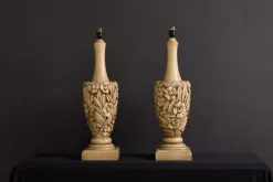Pamono Vintage Hand-Carved Wooden Table Lamps by Mariano García, 1960s, Set of 2
