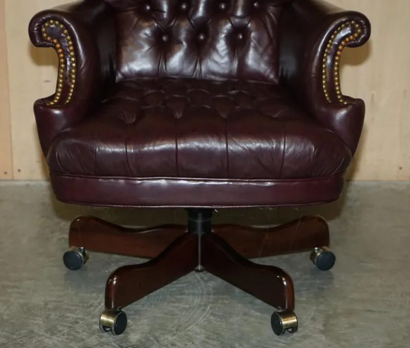 Pamono Vintage Heritage High Back Chesterfield Leather Office Captains Swivel Chair