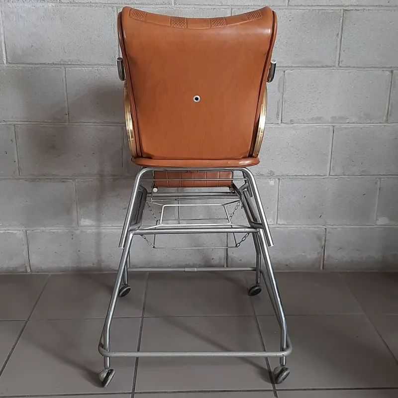 Online Pamono Vintage High Chair with Wheels in Chrome Metal and Faux Leather in Brown, 1960