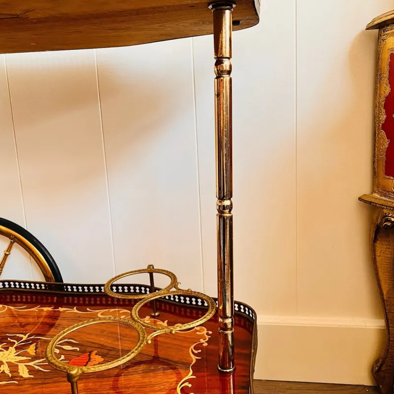 New Pamono Vintage Hollywood Regency Bar Cart with Italian Marquetry Inlay