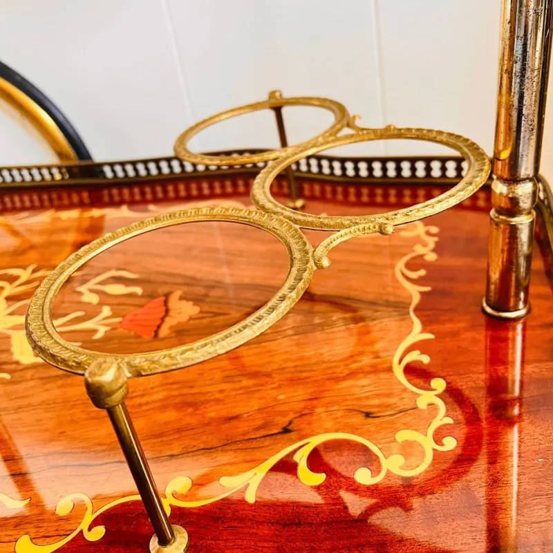 New Pamono Vintage Hollywood Regency Bar Cart with Italian Marquetry Inlay