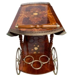 Pamono Vintage Hollywood Regency Italian Folding‑leaf Bar Cart in Wood & Brass, 1960s><noscript><img width=