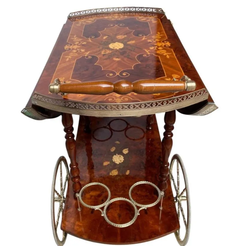 Pamono Vintage Hollywood Regency Italian Folding‑leaf Bar Cart in Wood & Brass, 1960s> Serving Bar Carts & Trolleys