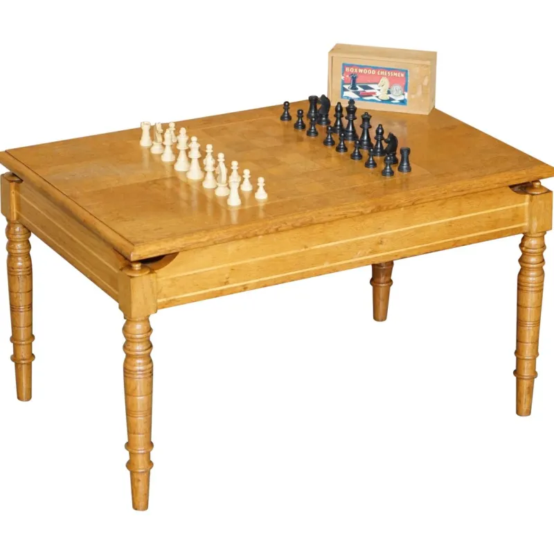Pamono Vintage Honey Oak Chess Board Coffee Table With Chess Set> Game Tables