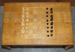 Pamono Vintage Honey Oak Chess Board Coffee Table With Chess Set><noscript><img width=